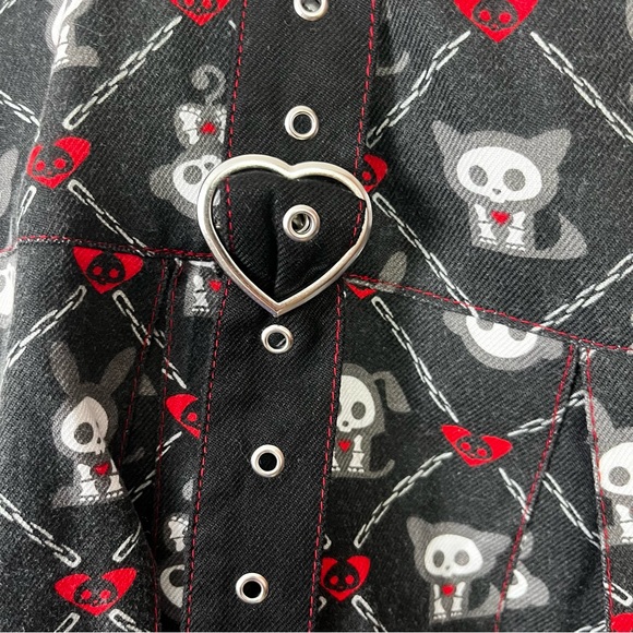Skelanimals Skull Print Black and Red Skirt - Picture 3 of 7